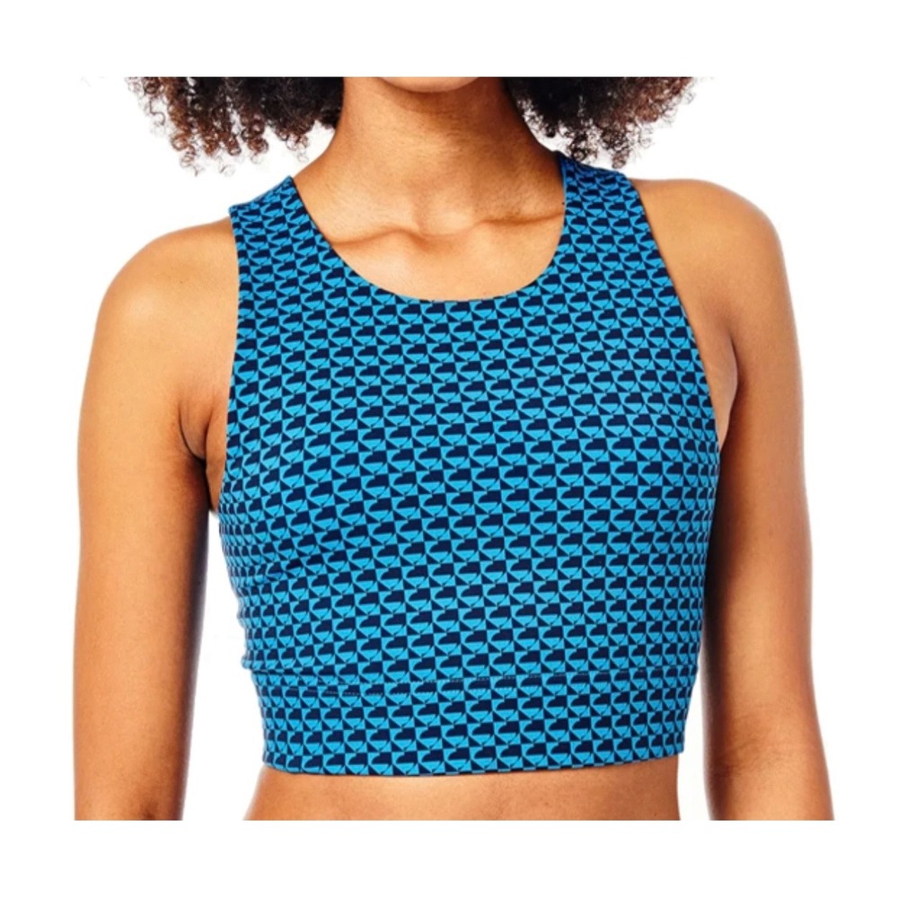 NWT Addison Bay Womens Logan Sports Bra XS Reversible Geometric Print Blue